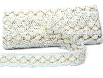 Cotton bobbin lace 82231, width 32 mm, white/Lurex gold - 4