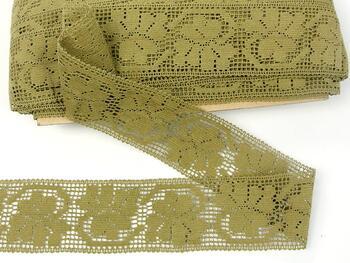 Cotton bobbin lace insert 82140, width 47 mm, khaki - 4