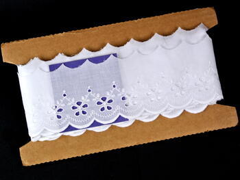 Cotton embroidery lace 65002, width 69 mm, white - 5
