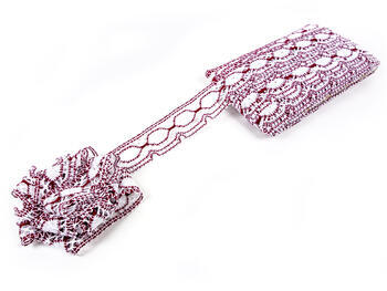 Cotton bobbin lace 75032, width 45 mm, white/cranberry - 5