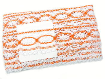 Bobbin lace No. 75037 white/rich orange | 30 m - 5