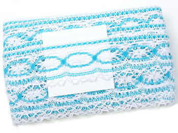 Bobbin lace No. 75037 white/turquoise | 30 m - 5