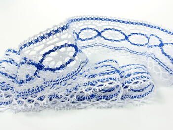 Cotton bobbin lace 75037, width 57 mm, white/royal blue - 5