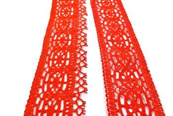 Cotton bobbin lace insert 75038, width 52 mm, red - 5