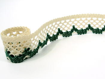 Cotton bobbin lace 75067, width 47 mm, ecru/green - 5