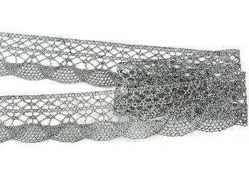 Metalic bobbin lace 75077, width 32 mm, Lurex silver black - 5