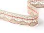 Cotton bobbin lace 75077, width 32 mm, light linen gray/light red - 5/5