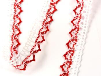 Cotton bobbin lace 75087, width 19 mm, white/red - 5