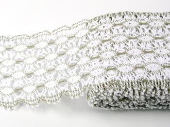 Cotton bobbin lace 75121, width 80 mm, white/dark linen gray - 5