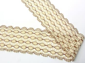 Cotton bobbin lace 75121, width 80 mm, ecru/dark beige - 5