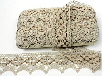 Cotton bobbin lace 75163, width 64 mm, light linen gray/chocolate - 5