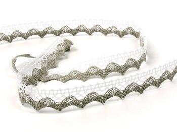 Cotton bobbin lace 75191, width 15 mm, white/dark linen gray - 5