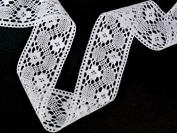 Cotton bobbin lace insert 75263, width 74 mm, white - 5