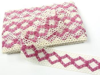 Cotton bobbin lace insert 75264, width 43 mm, ivory/pink - 5