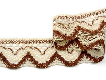 Cotton bobbin lace 75301, width 58 mm, ecru/brown - 5