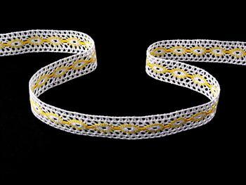 Cotton bobbin lace insert 75305, width 18 mm, white/yellow - 5