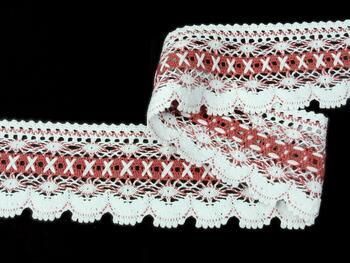 Cotton bobbin lace 75335, width 75 mm, white/rose - 5