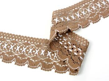 Cotton bobbin lace 75335, width 75 mm, dark beige/white - 5
