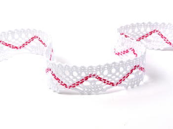 Bobbin lace No. 75423 white/fuchsia | 30 m - 5