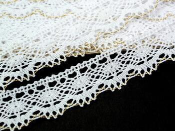 Cotton bobbin lace 82167, width 28 mm, white/Lurex gold - 5