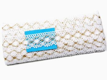 Cotton bobbin lace 82231, width 32 mm, white/Lurex gold - 5