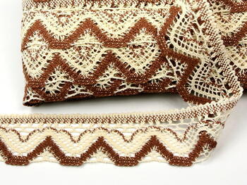 Cotton bobbin lace 75301, width 58 mm, ecru/brown - 6