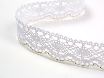 Cotton bobbin lace 82167, width 28 mm, white/Lurex gold - 6