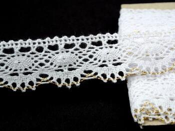 Cotton bobbin lace 82167, width 28 mm, white/Lurex gold - 7